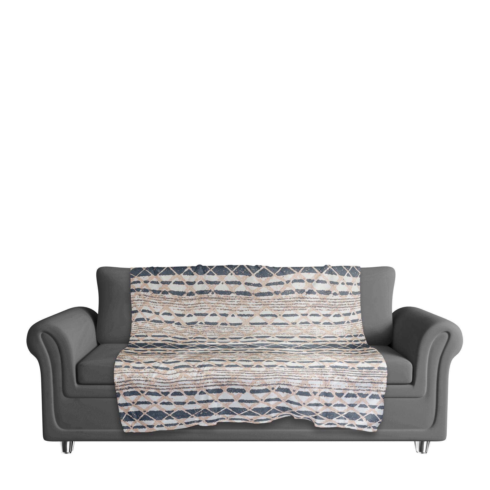 Blush Pink & Blue Woven Pattern Sherpa Fleece Blanket